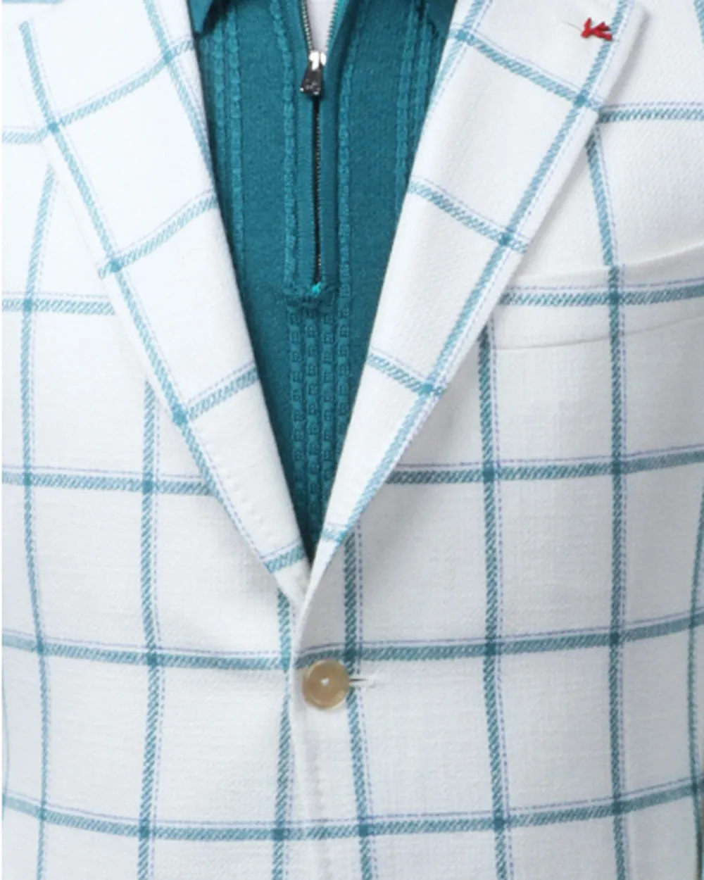 White and Light Blue Windowpane Sportcoat