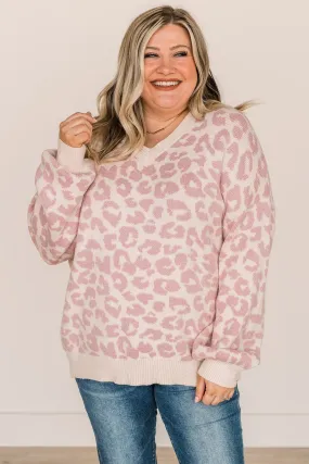 Wildly Confident Leopard Print Sweater- Cream & Mauve Pink