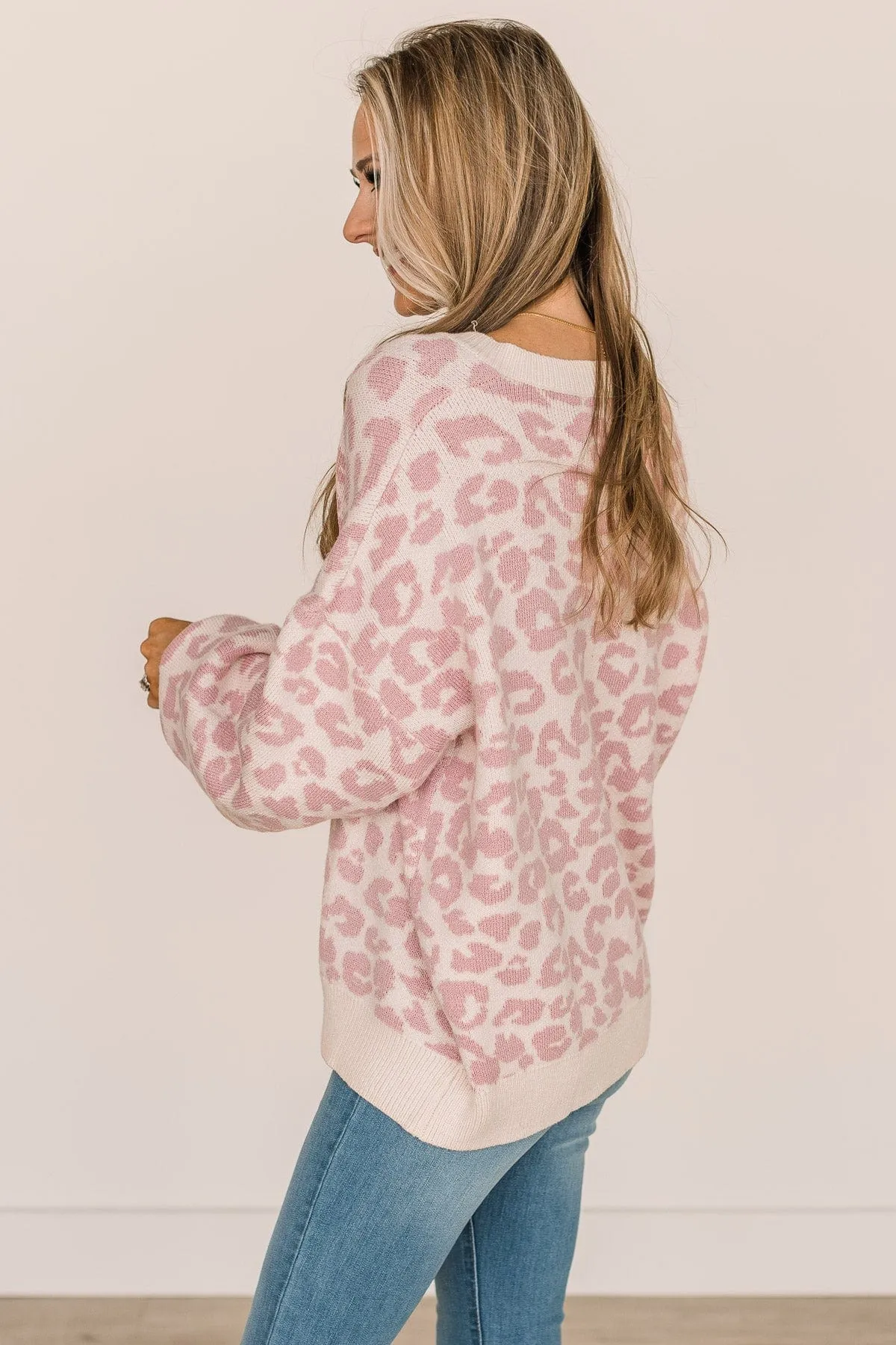 Wildly Confident Leopard Print Sweater- Cream & Mauve Pink