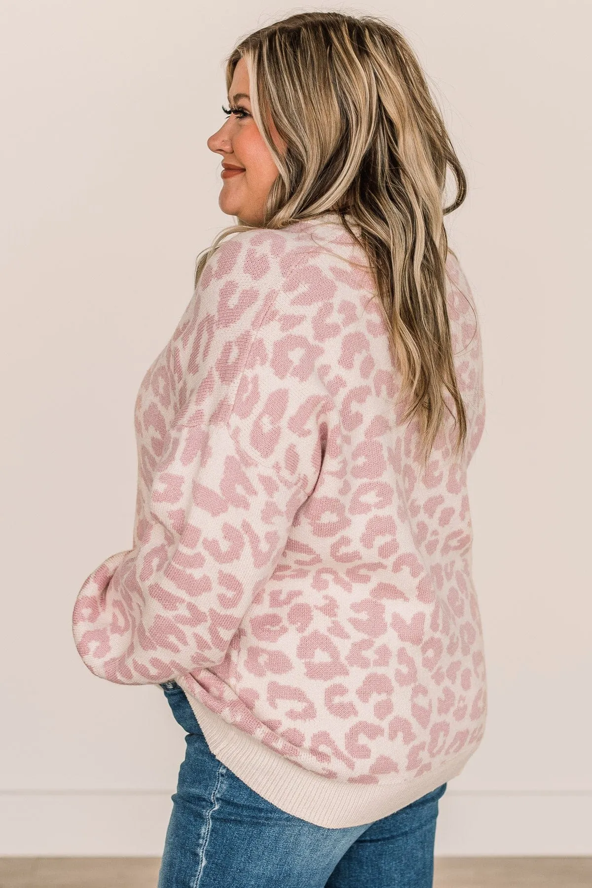 Wildly Confident Leopard Print Sweater- Cream & Mauve Pink