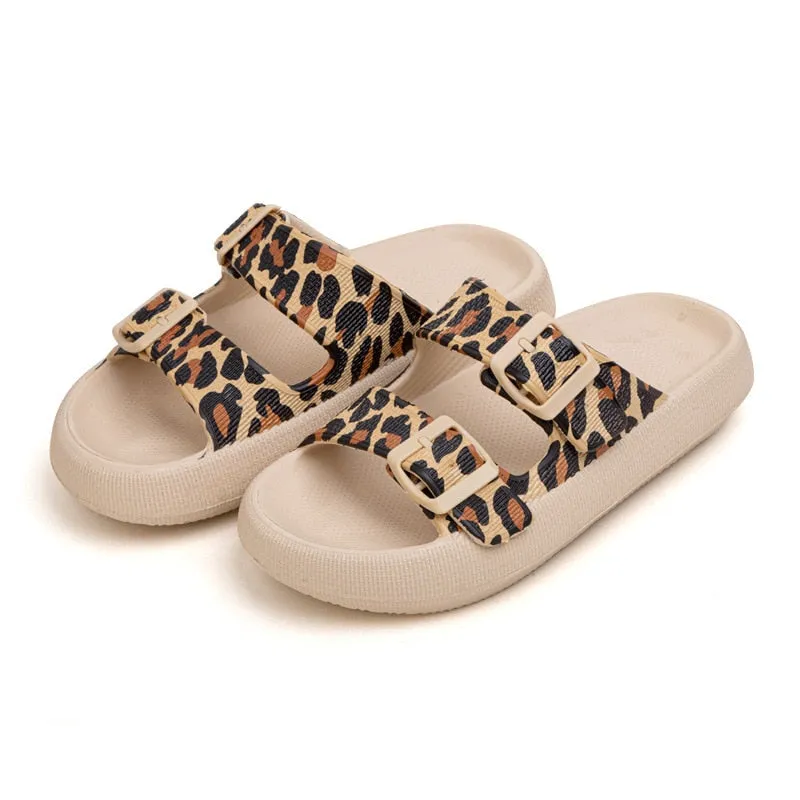 Women's Summer Leopard Pattern Thick Sole Flat Outdoor Slippers