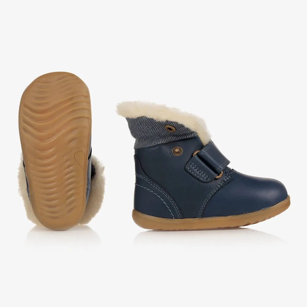 Wool Lined Blue Leather Boots