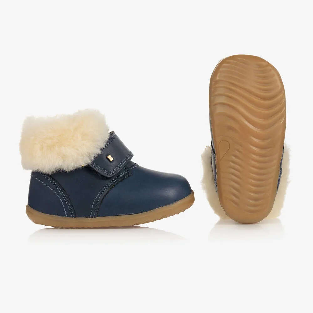 Wool Lined Blue Leather Boots