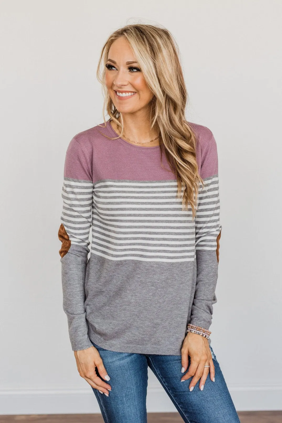 Yours To Keep Color Block Sweater- Mauve Purple & Grey