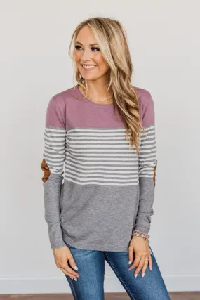 Yours To Keep Color Block Sweater- Mauve Purple & Grey