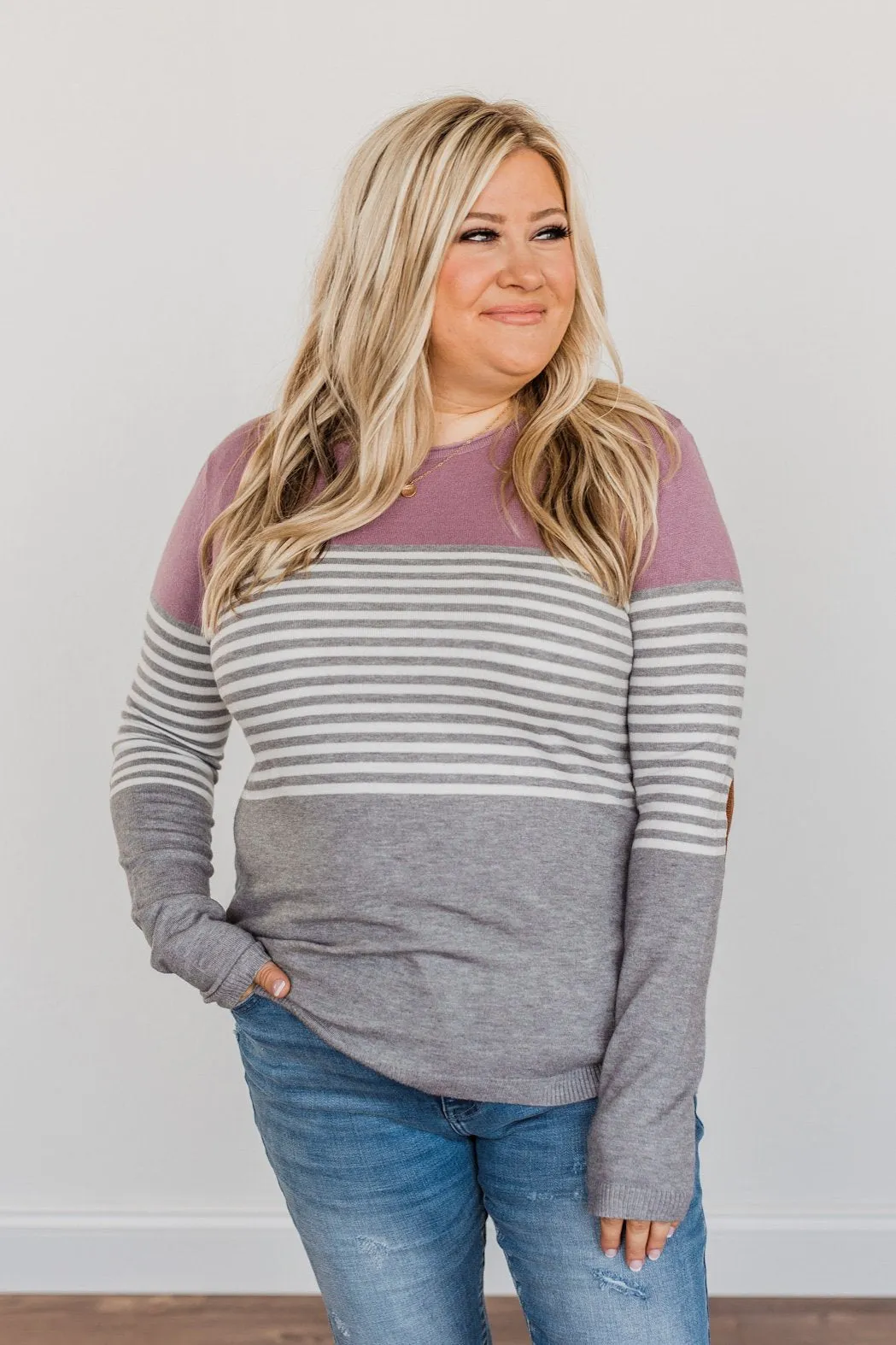 Yours To Keep Color Block Sweater- Mauve Purple & Grey