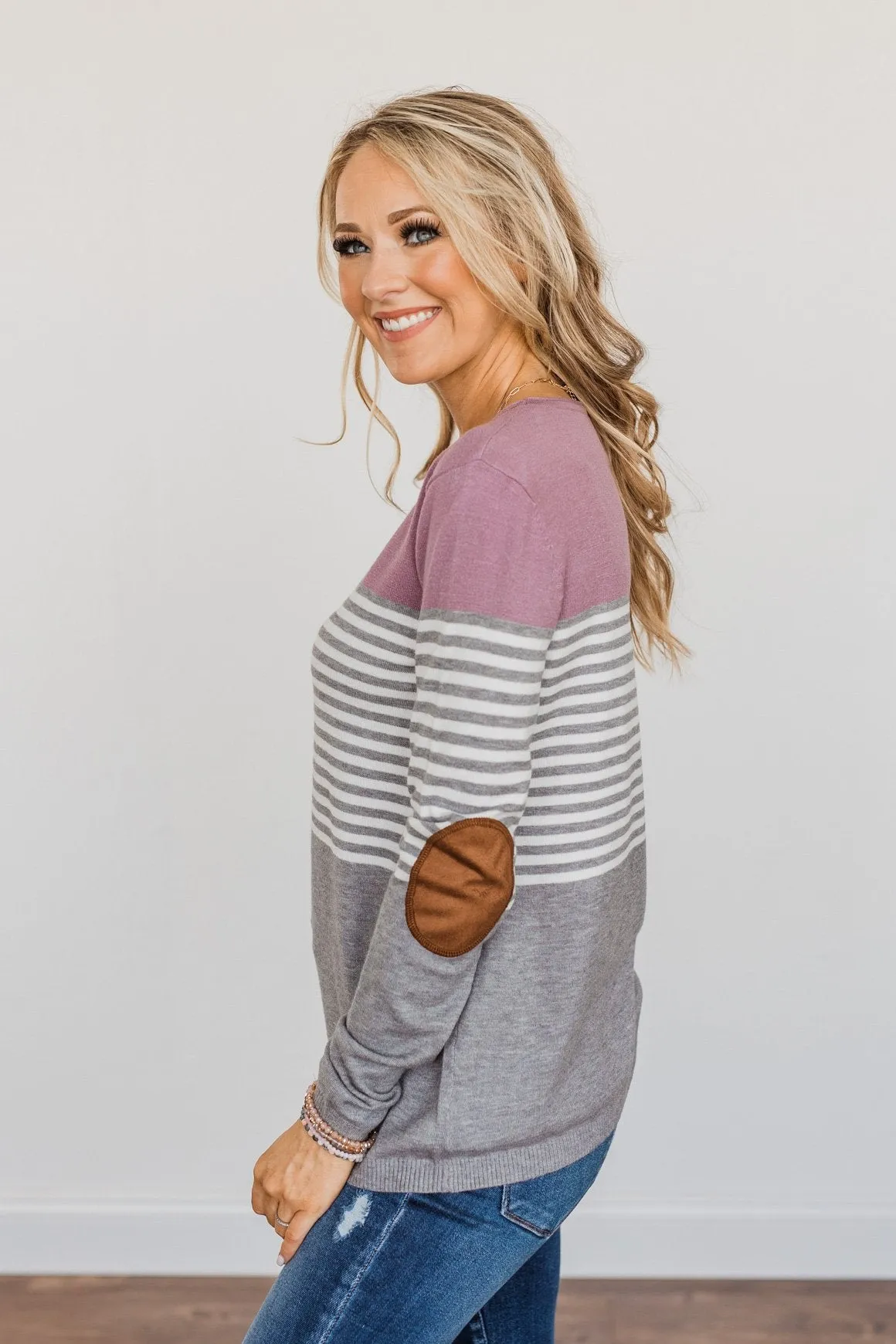 Yours To Keep Color Block Sweater- Mauve Purple & Grey