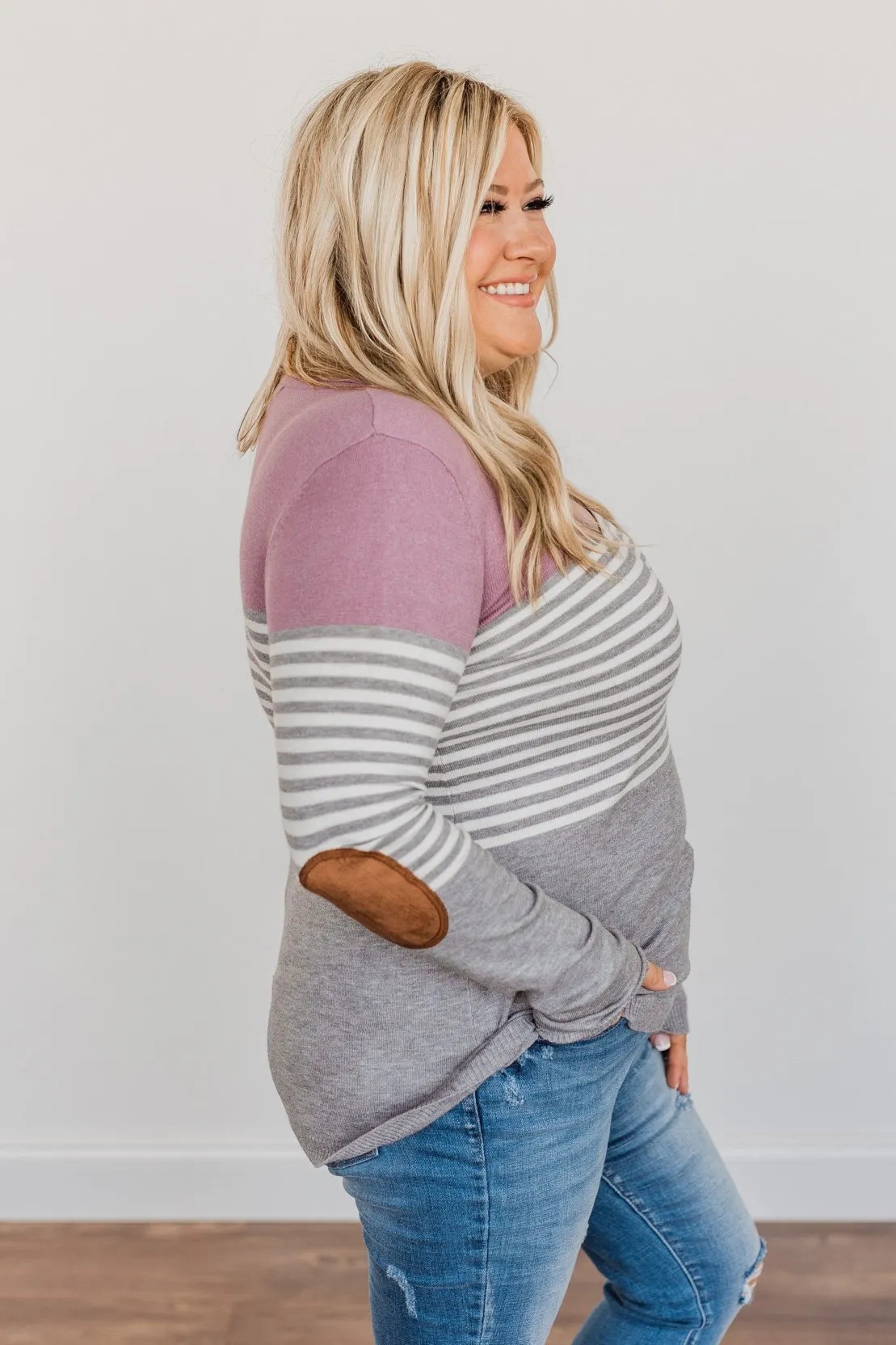 Yours To Keep Color Block Sweater- Mauve Purple & Grey