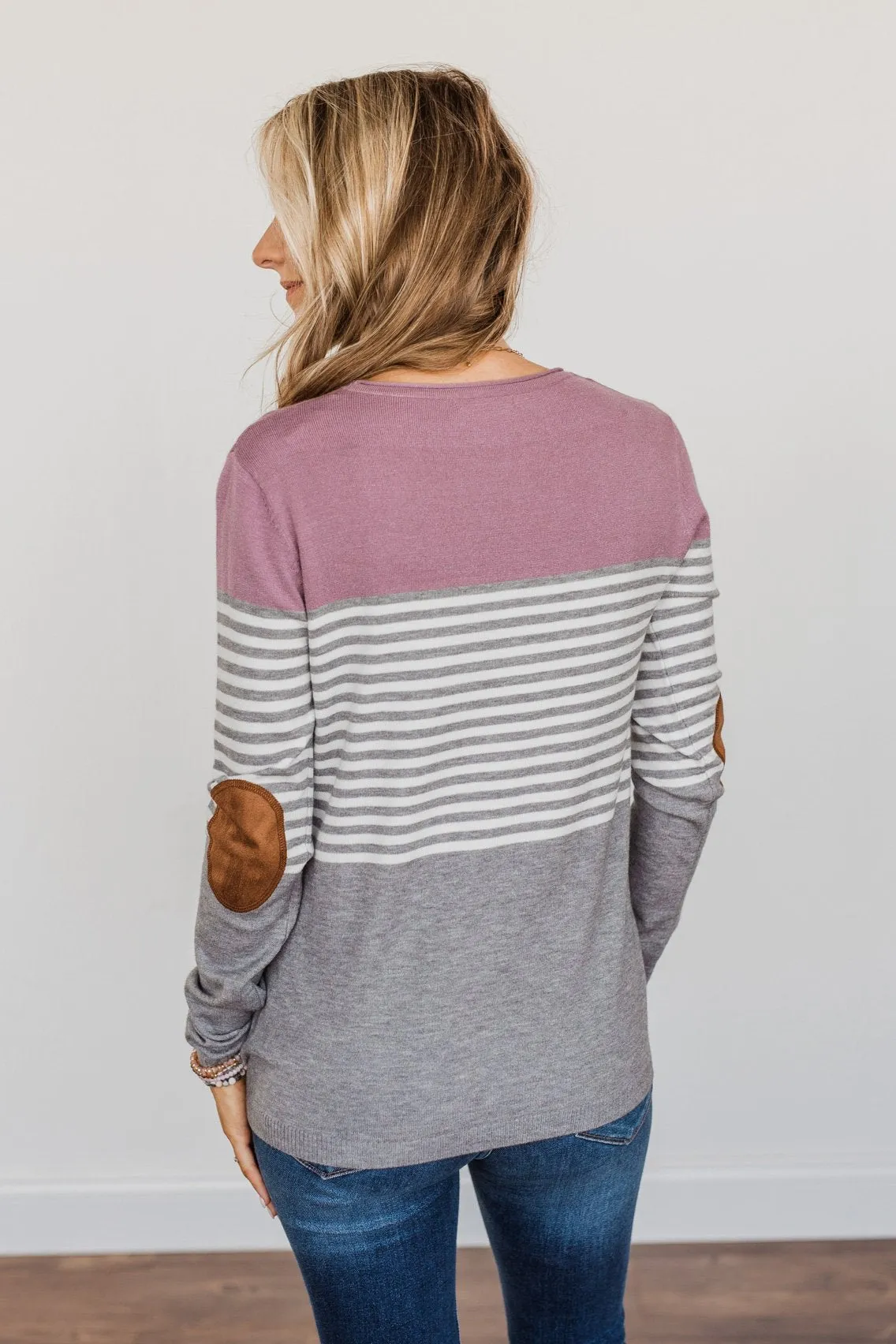 Yours To Keep Color Block Sweater- Mauve Purple & Grey